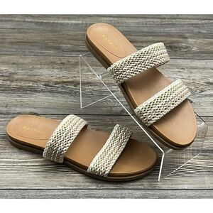 Bamboo Sandals Womens 10 Amaya Tan Woven Strap Slides‎ Minimalist Boho Chic